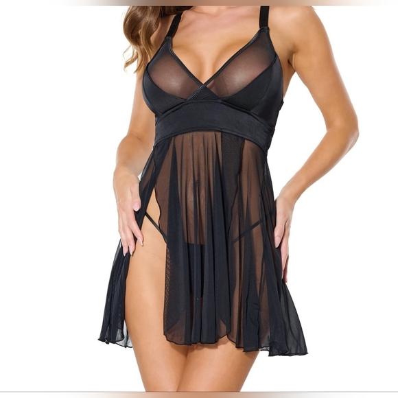 Coquette ~ Peep Show Babydoll ~ Black Gothic O-Ring Strappy Cage Lingerie - Picture 8 of 16